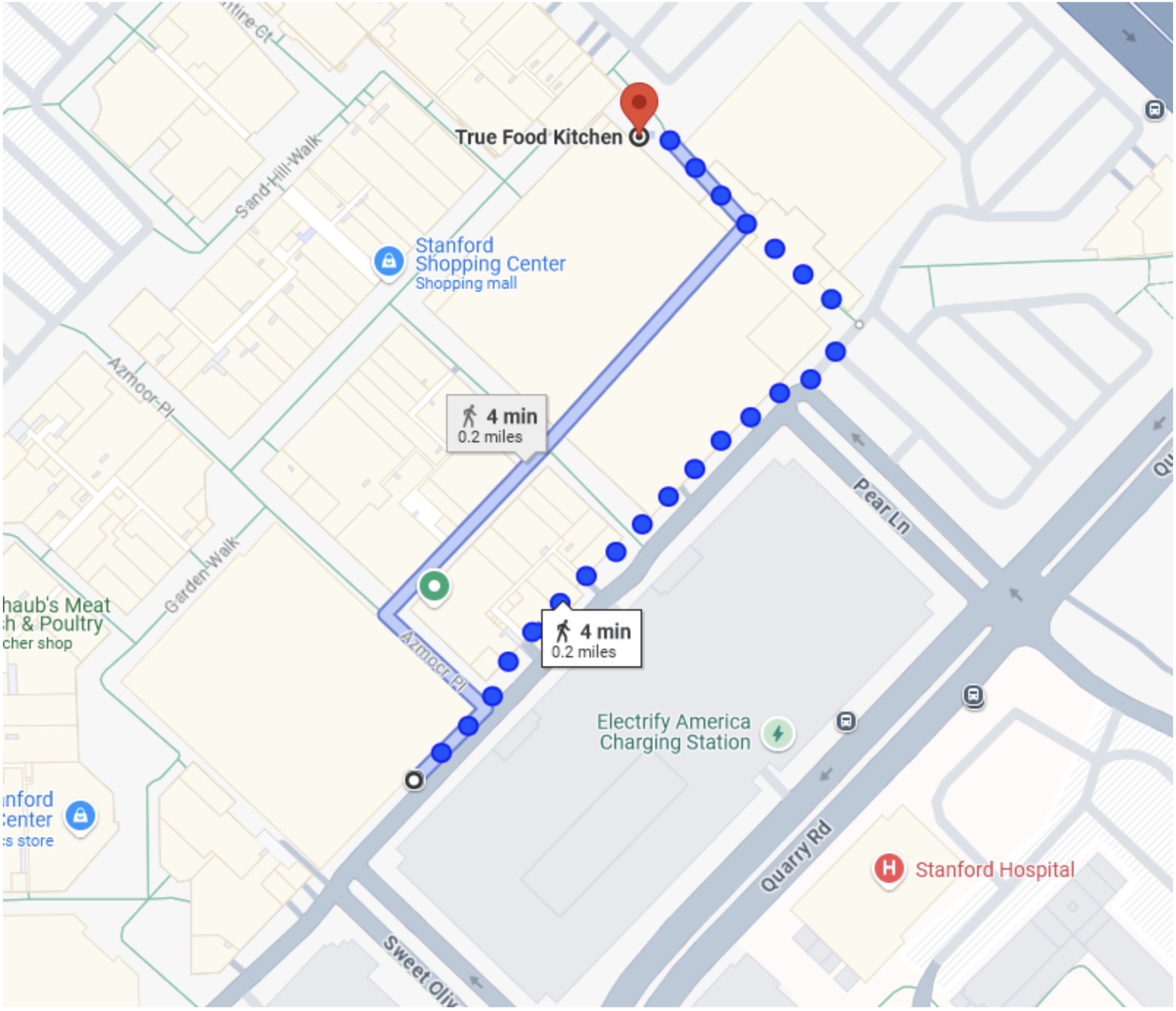 Google Map directions to True Food Kitchen